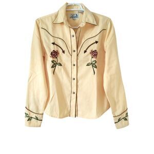 Panhandle slim yellow western women's shirt button-up long S embroidery Vintage